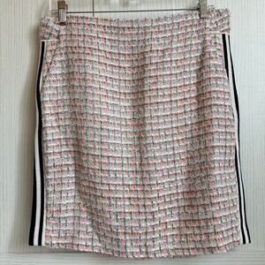 Anthropologie Maeve PETITE Tweed Skirt Pink Blue Sporty Tux Y2K Stripe Size 10